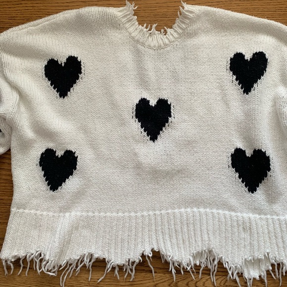 Wildfox palmetto sweater white with black hearts distressed knit sz medium - Picture 8 of 13